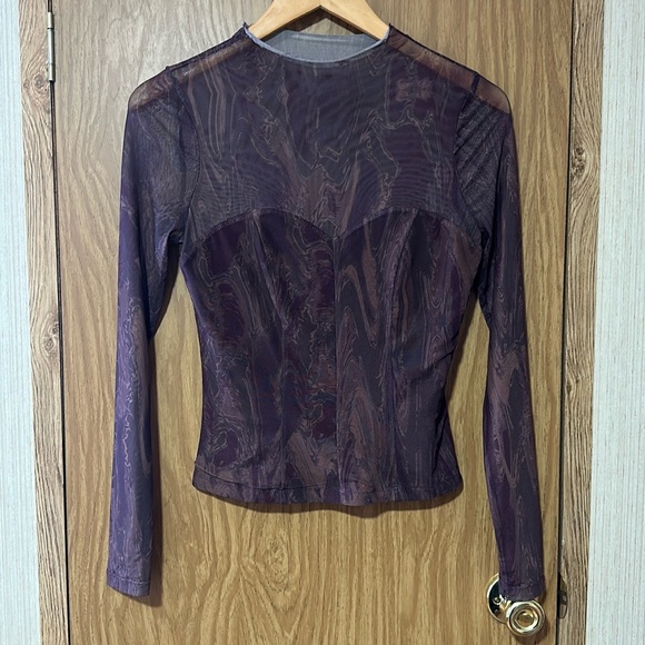 Louna Purple Brown Marbled Mesh Top Size S - Picture 1 of 15